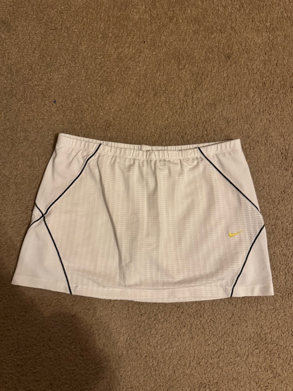 Vintage Nike White Athletic Skort with Yellow Swoosh and Black Piping